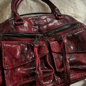 Aimee Kestenberg red snakeskin satchel handbag